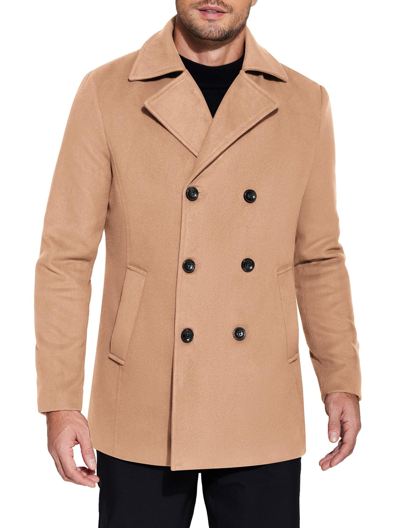 mens double breasted pea coat stylish gray winter - Temu