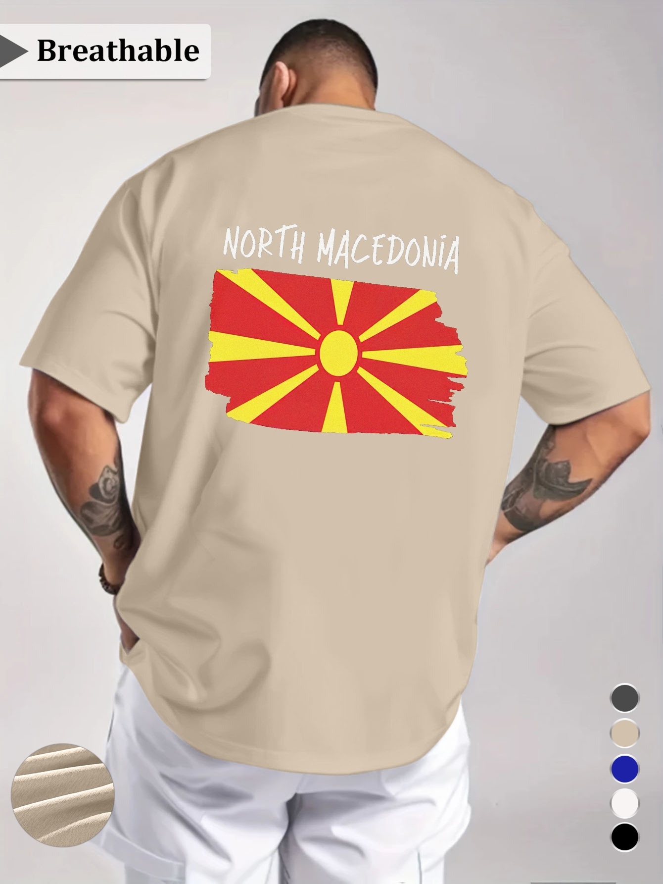 машка краткоракавна маичка од град северна - дишлива 100% полиестер, со принт на знаме, округол врат, редовен фит за пролетни и летни активности на отворено, машинско перачење детали 15