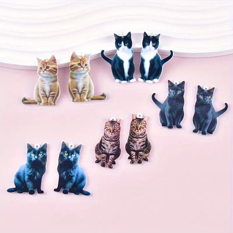 TEMU 10 Cute Cat Pendants - Glossy Acrylic Orange, Black, And White Sitting/standing Charms For Making, Keychains, Scrapbooking - Must-have For Cat