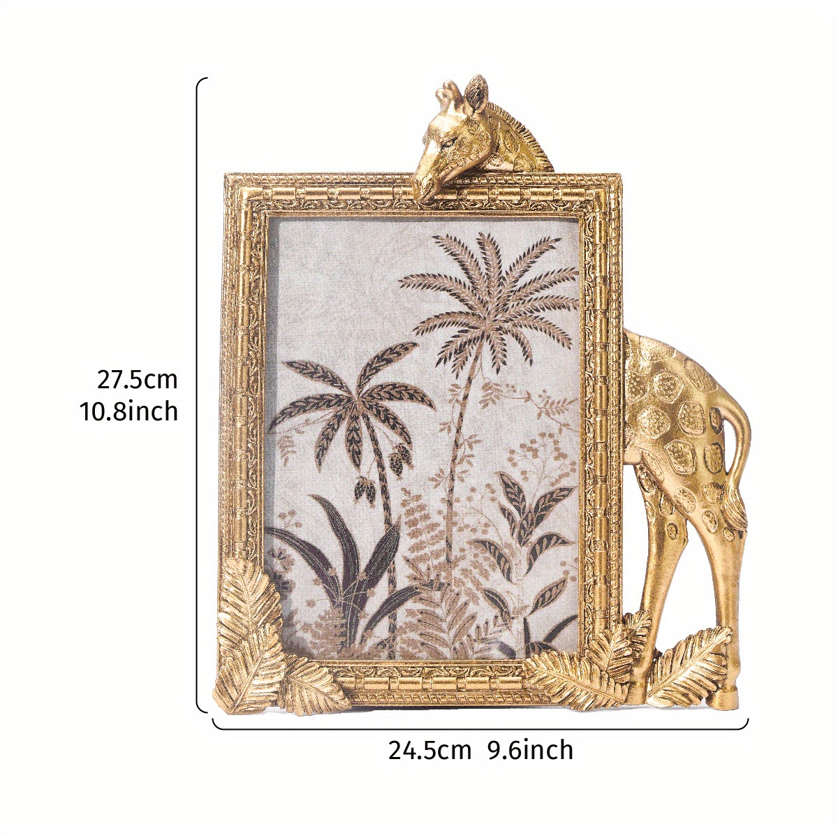 TEMU 1pc, Golden Resin Material Rectangular Giraffe Shaped Decorative Photo Frame, Resin Material Frame Body Desktop Warm Photo Display Photo Frame,