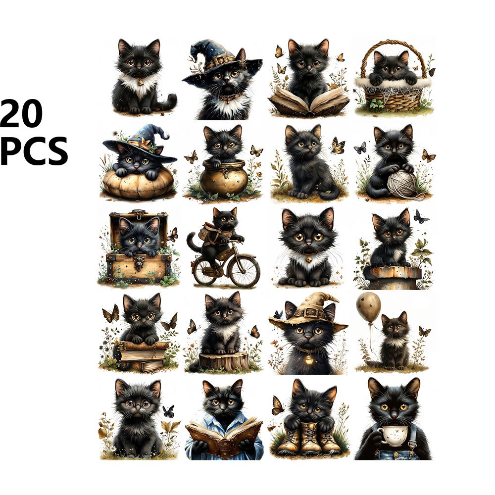 Image of Black Cat Magic Theme Stickers Pack For Crafts Projects Scrapbooking Luggage Laptop Notebook Journaling Photo Album Decor Stationery Additions Aesthetic Decoration Decals