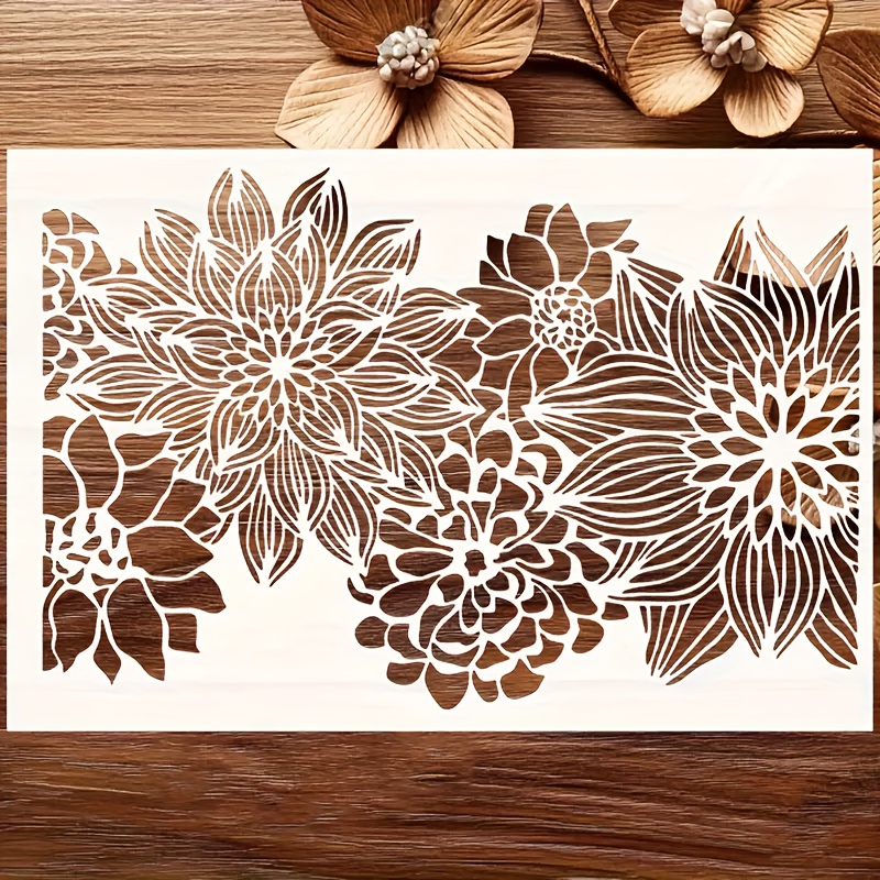 TEMU 1pc Jungle Floral Stencil - Exquisite , Large And Small Shapes, Precise Edges For Fabric, Canvas, Wall, Furniture Crafts - Reusable Graffiti Art