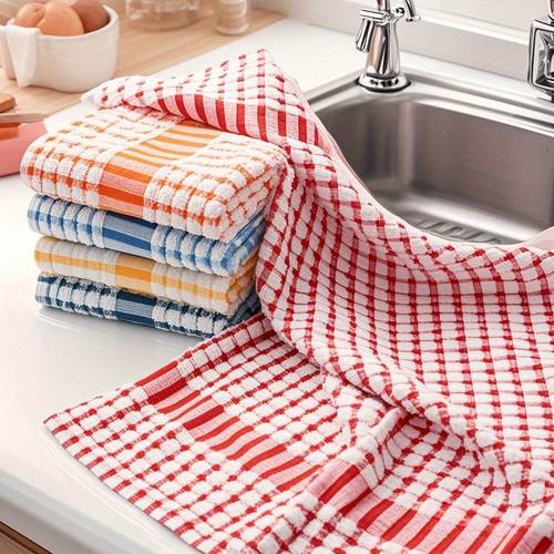 10pcs large checkered cleaning cloths multi color options red blue yellow orange absorbent and durable polyester kitchen towels suitable for uses kitchen outdoor car and bathroom