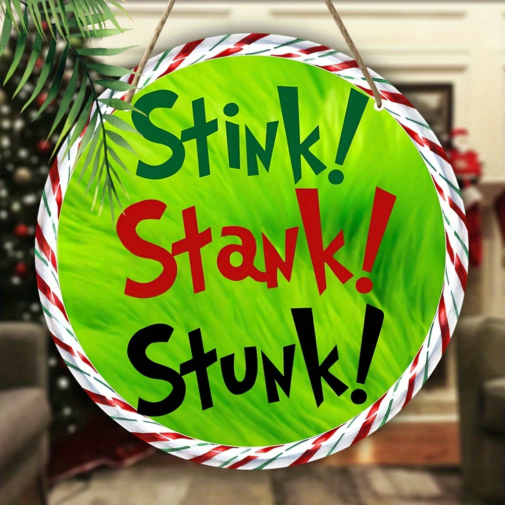 TEMU 2d Flat, 1 2d Flat "stink! Stink! Stink!" - Cabin Style Wooden Silhouette For New Year And Christmas Decorations, 2d Holiday Round Sign Suitable