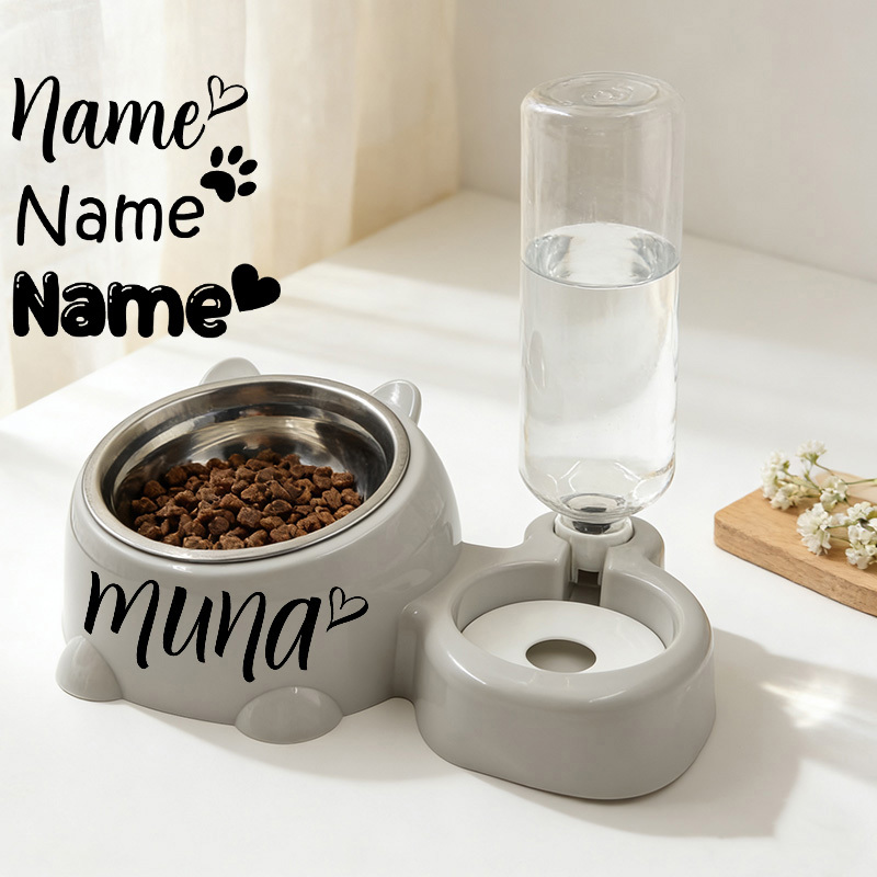 TEMU Custom Pet Feeding & Water Bowl, Anti-spill Stainless Steel Cat And Dog Basin, Slanted Design Automatic Water Dispenser, Universal Food Bowl A