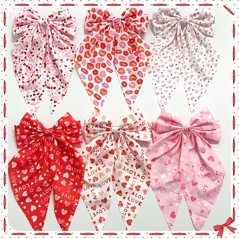 

6pcs/set Elegant Valentine's Day Bow Hairpins, And Love Print Spring Hairpins, Fashionable Headband Tassel Headband, Hair Accessories