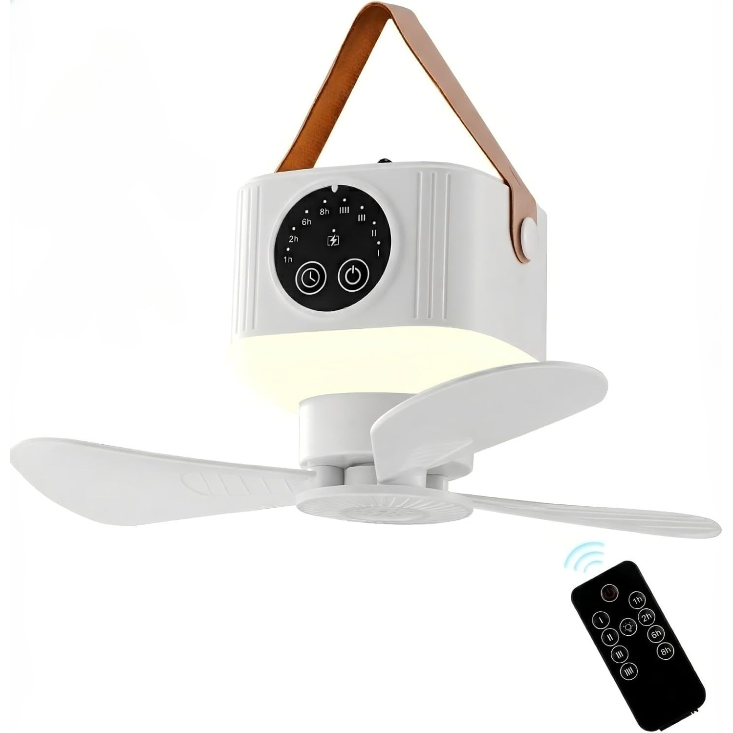 portable camping fan with remote and timer 360 degree adjustable fan head 4 wind   and led light suitable for home kitchen tent camping rv travel bbq fishing and more