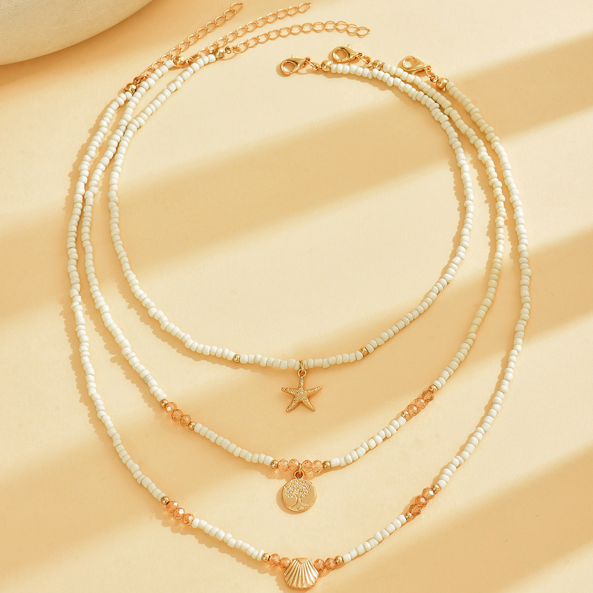 Boho Beach Life Tree Starfish Pendant Necklace Set