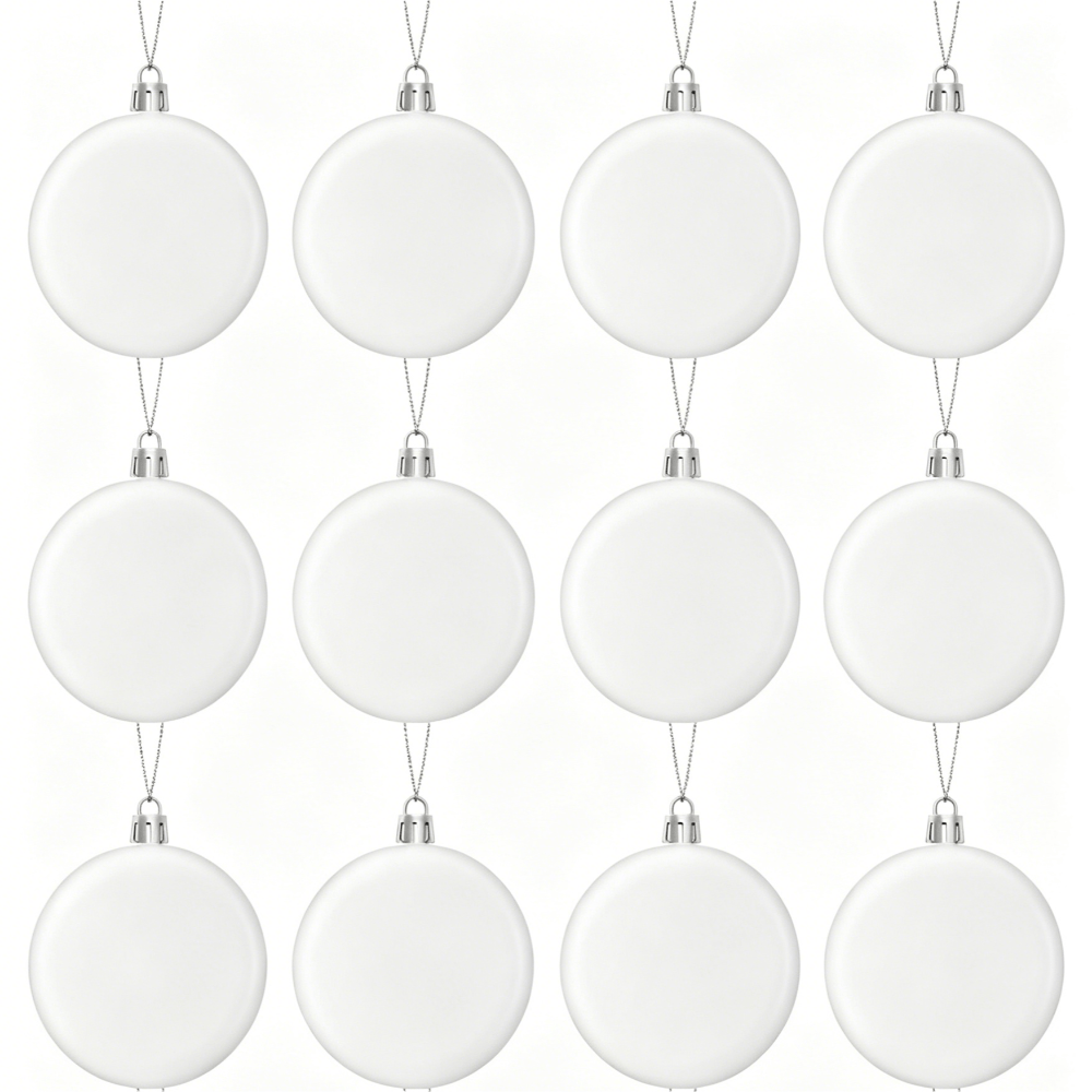 TEMU 2d Flat, 12pcs, 3.15 Inch White Christmas Ball Ornaments, Christmas Blank Ornaments, Plastic White Matte Flat Christmas Ball, Christmas Tree