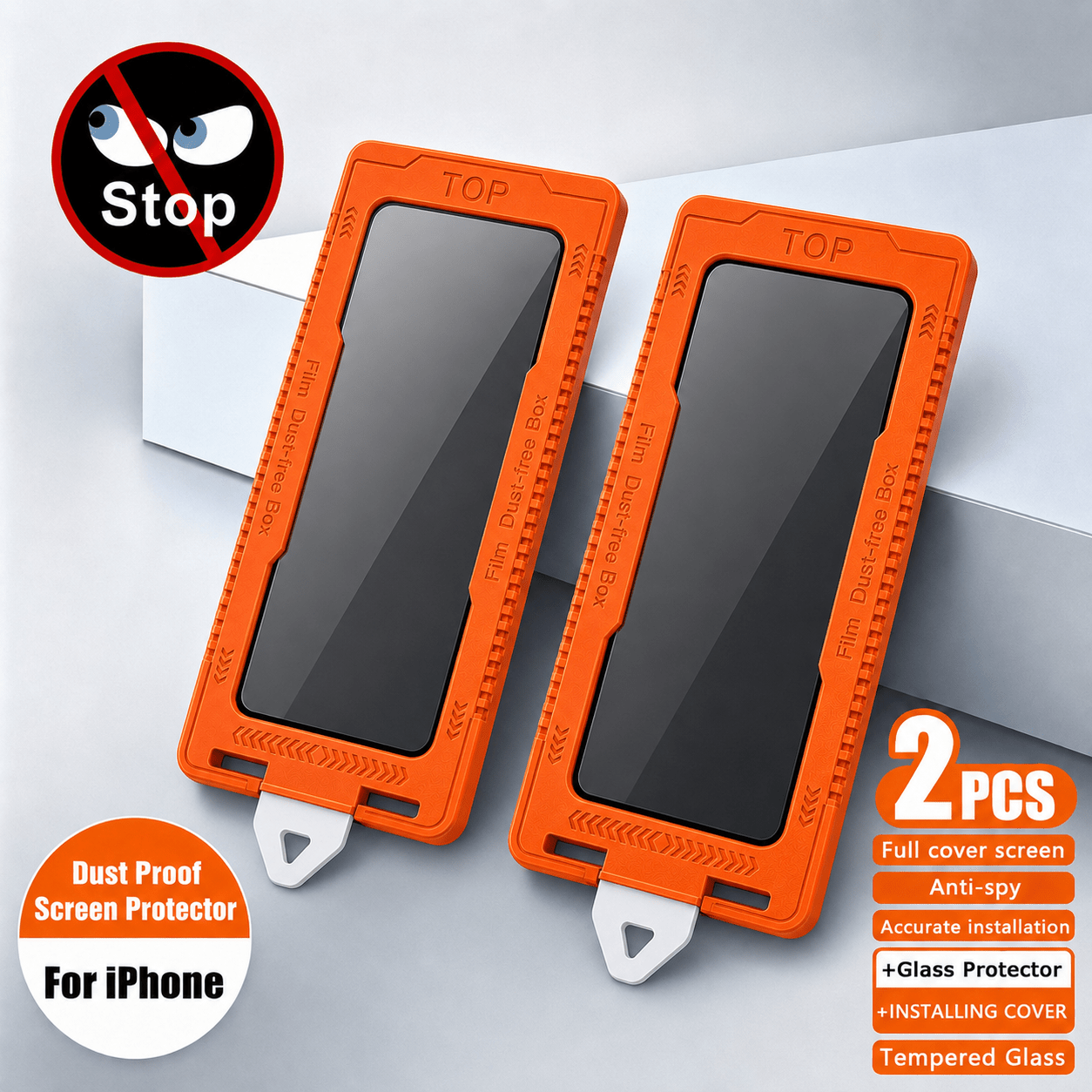 2pcs Anti Spy Privacy Tempered Glass Screen Protectors, 1 Click Auto Dust Installation Kit Included, Full Coverage, 9h Plus Hardness, , Compatible With Iphone12 13 17 Pro Pro E