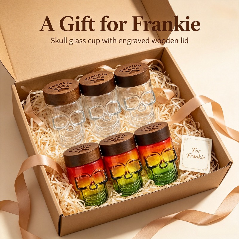 Personalized Skull-Shaped Glass Pet Treat Jar