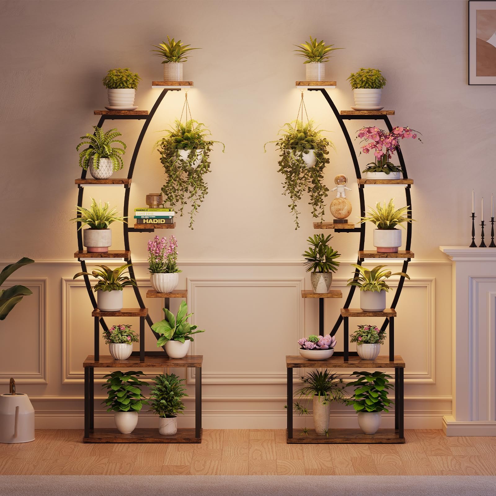 9 tier indoor plant stand tall half moon display shelf multi level storage for multiple plants and flowers 2 pack ideal for living room home or balcony decor sturdy space saving utility racks