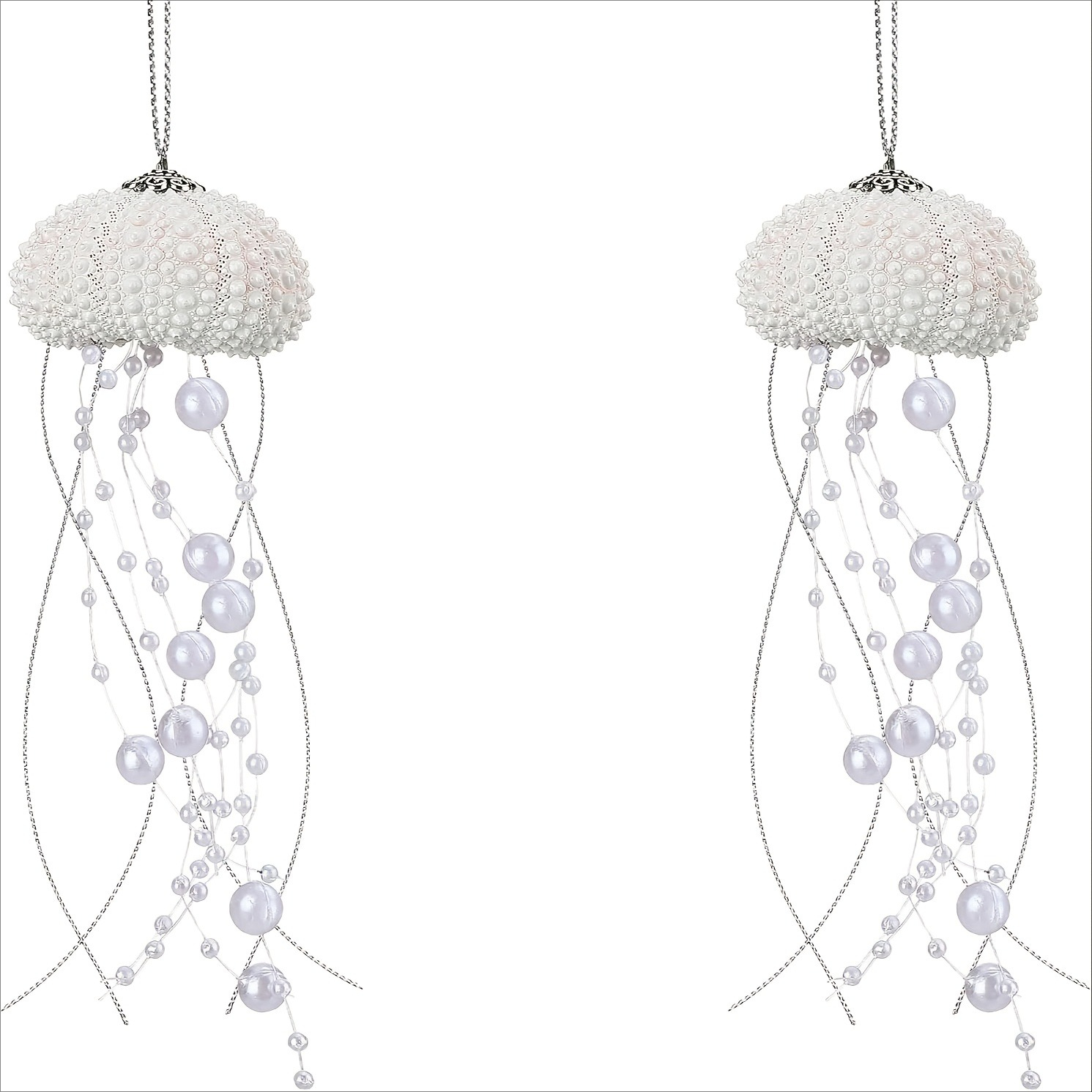 TEMU Set Of 2 White Jellyfish Ornaments For Christmas, Featuring Ocean-themed Decorations With Crystals And Ribbons, Suitable For Valentine's Day,