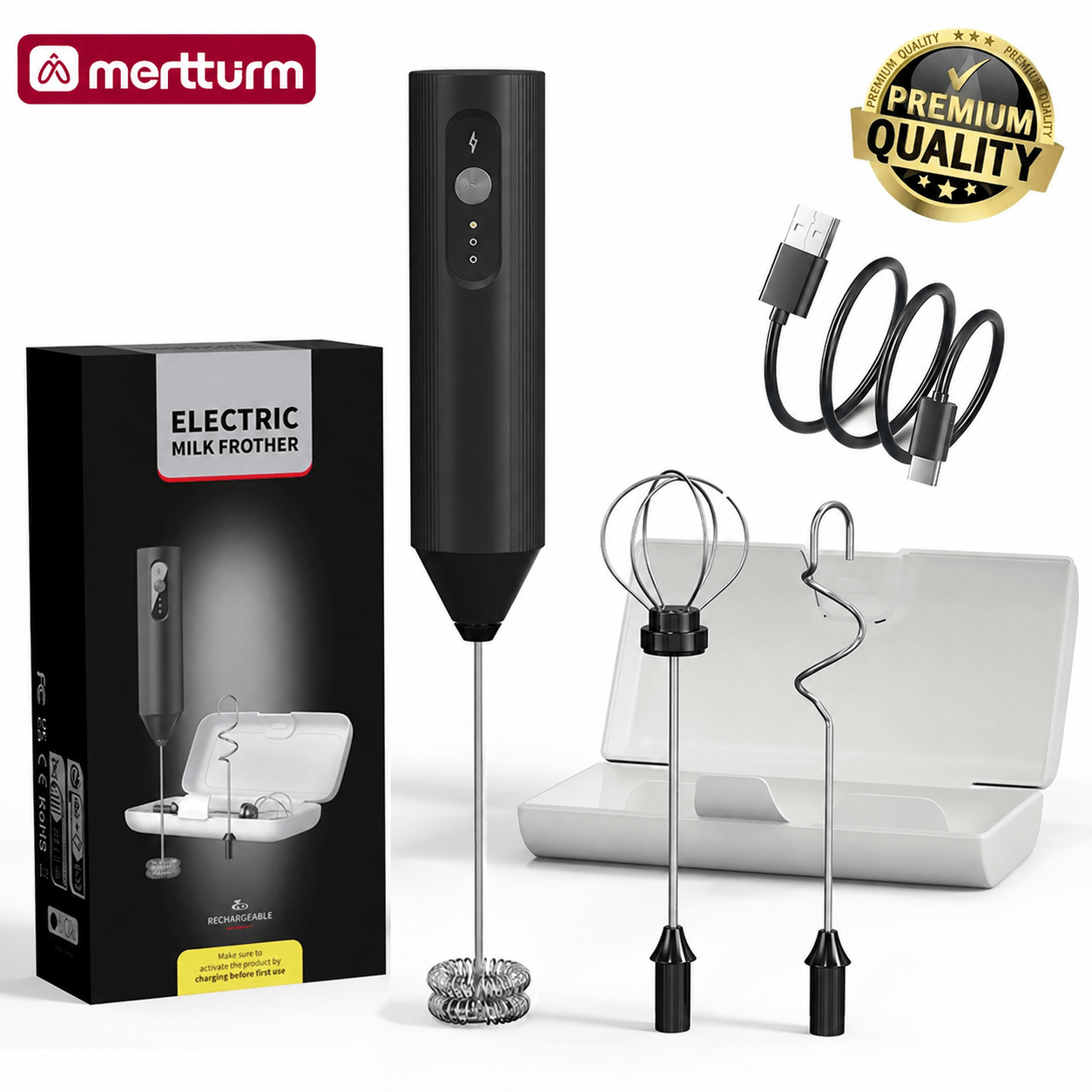 TEMU Electric Milk Frother, Electric Milk Whisk With 3 Interchangeable Heads   Storage Box | 304 Stainless Steel Whisk Head, Easy To Clean |