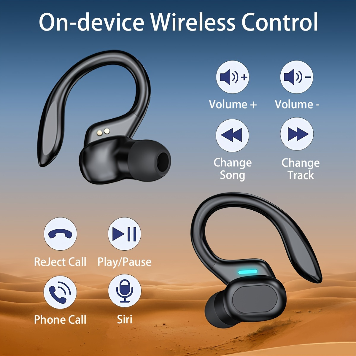 LAN XUN Auriculares Inalámbricos 5.3 con Micrófono - Auriculares Estéreo TWS Deportivos, Control Táctil, Estuche de Carga USB-C con Pantalla Digital, Ajuste Cómodo con Gancho para la Oreja, Sonido de Alta Calidad, Incluye Estuche Protector - Imagen 5