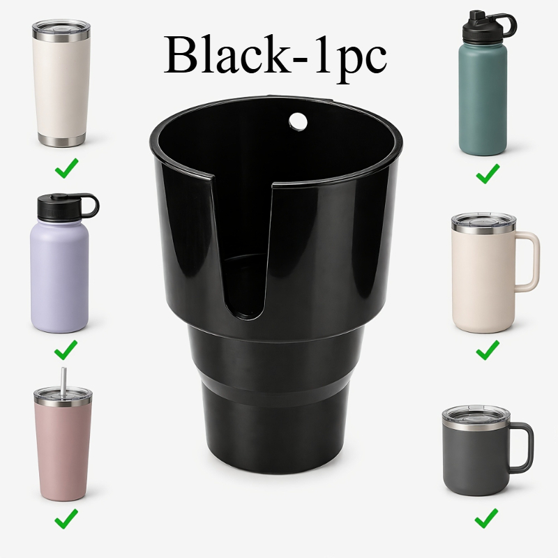 TEMU 1pc - Black Car Cup Holder Expander, Large-capacity Cup Tray, Fits 32-40oz Sports Water Bottles, Beverage Holder With U-shaped Handle Slot,
