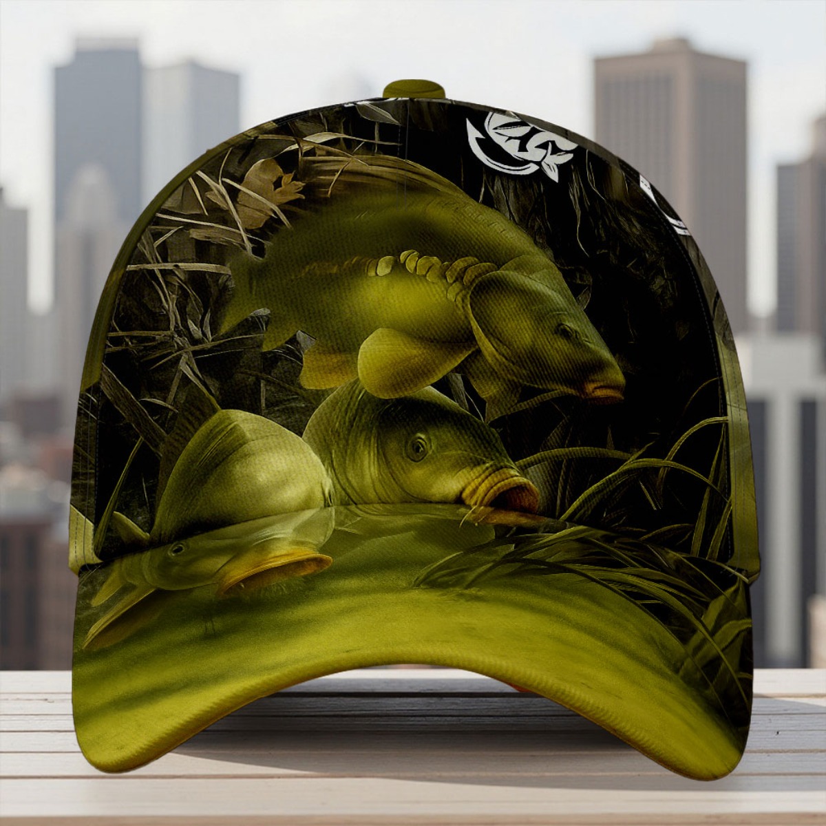 TEMU 1pc Men' & Women' Carp Fishing Cap With Underwater Print, Adjustable Snapback, Lightweight Suitable For Outdoor Activities, , Casual Wear,
