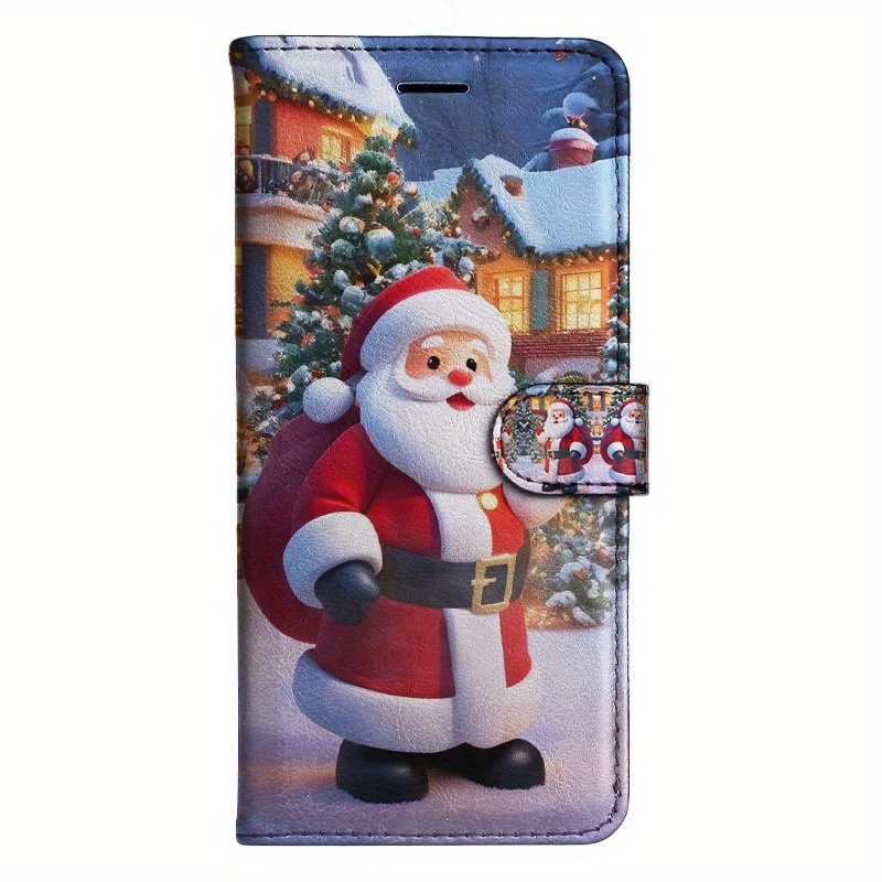 TEMU Phone Case - Magnetic Flip Wallet Case Featuring Santa Claus, Designed For For Note And Galaxy Models Including S8, S9, S10, S20, S21, S22, S23,