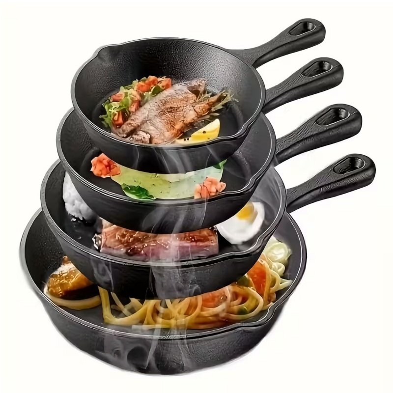 TEMU 4pcs Cast Set, Heavy Duty Pre- Cookware, , Ideal For Indoor And Outdoor Cooking, Multi Functional Cookware