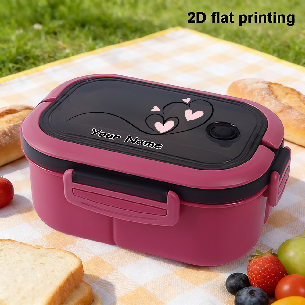 TEMU 1pc Bento Lunch Box, Custom Name Heart Printing Theme, Cartoon Print Lunch Box For Outdoor