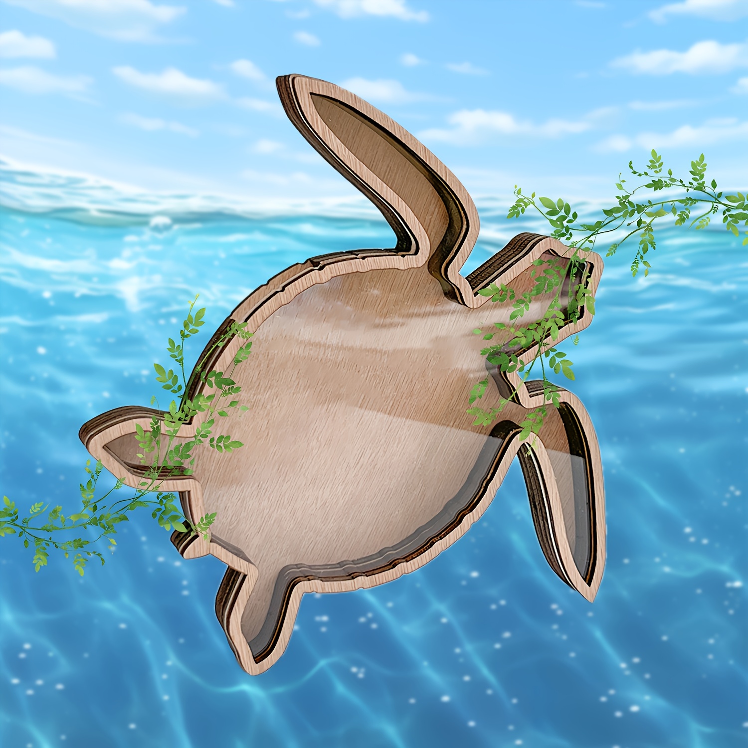 TEMU Handmade Rustic Wooden Turtle Display And Storage Box - Without Lid, Suitable For Sea Glass, Shells, Crystals And , Craft Storage