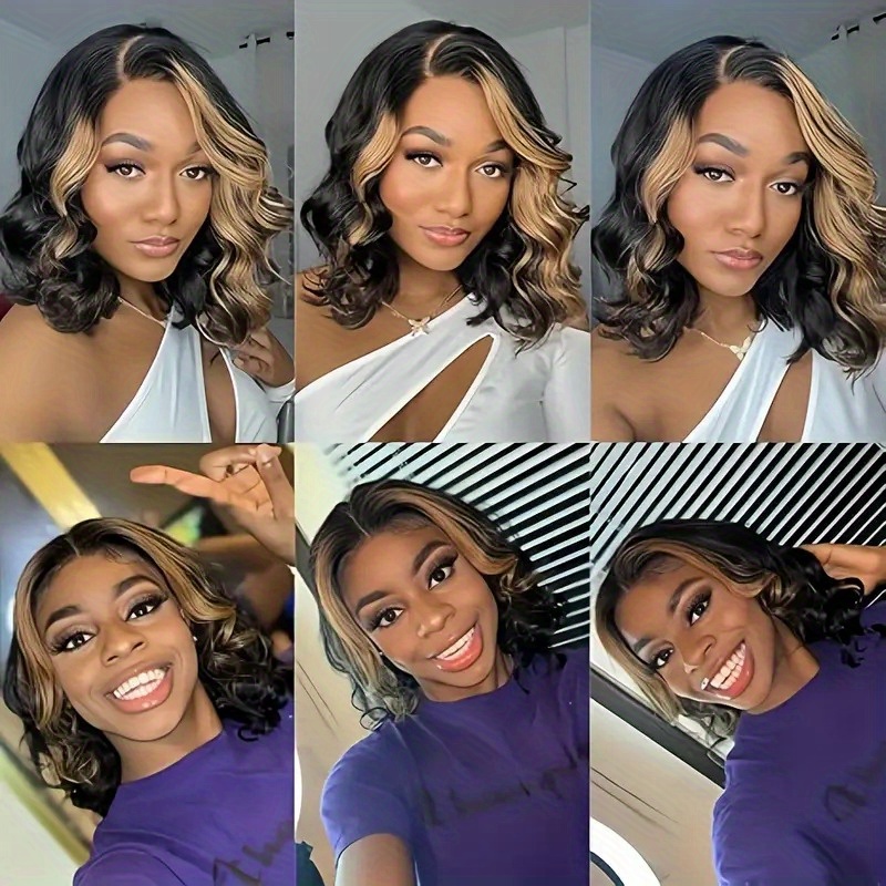 1B-30 Ombre Highlight Bob Wig Human Hair | 4x4 HD Lace Front | 200% Density Body Wave Short Wigs for | Pre-Plucked Natural Hairline | Elegant Ombre Colored Human Hair Wig, Fashion Accessory, Body Wave Texture, Full Luxurious Look