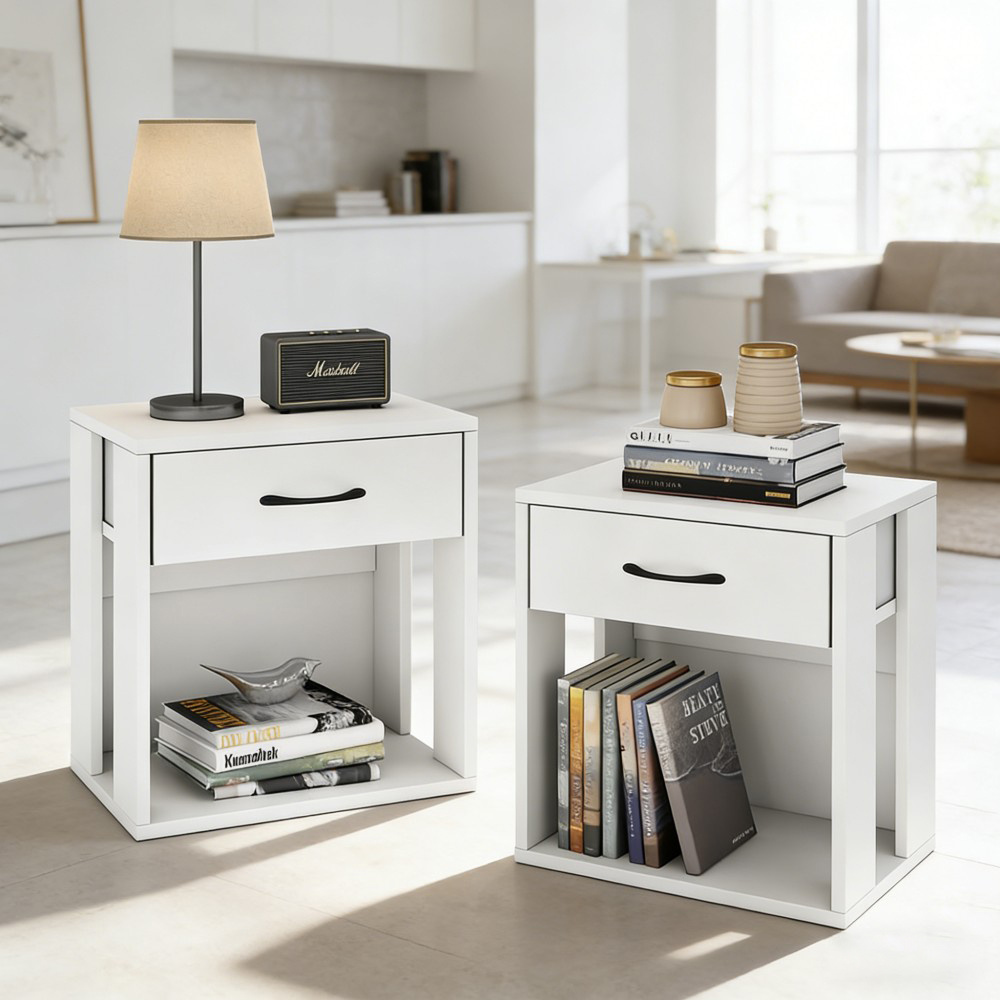 2pcs White Nightstand Set Bedroom Bedside Table Daily Storage Side Table