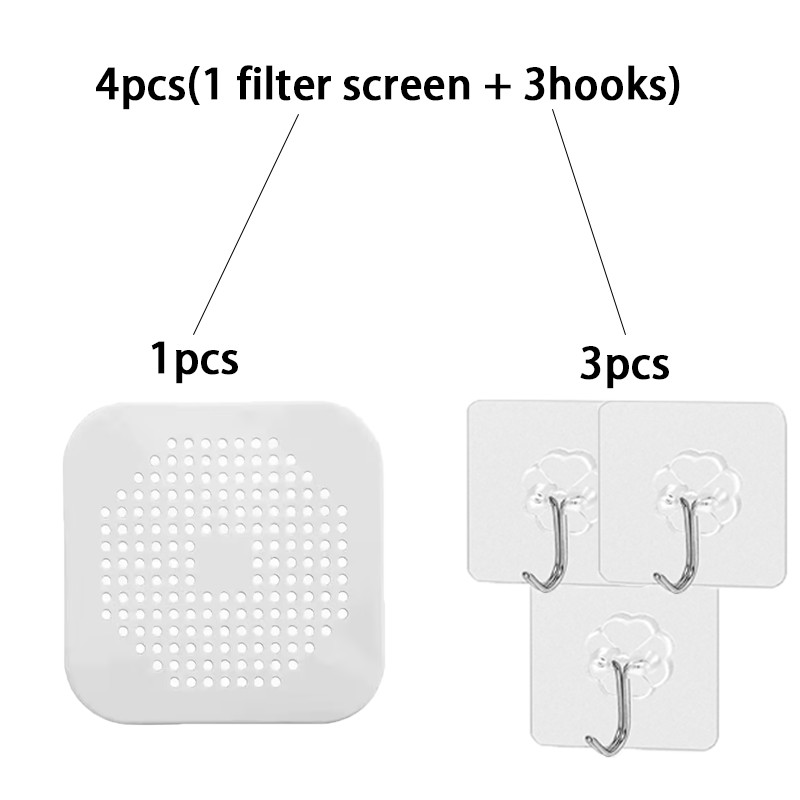 TEMU 4pcs (1pc Filter Screen And 3pcs Hooks) Universal Hair Collector For Shower And Kitchen, Bathroom Drain Cover, Anti-clog Hair Filter, Sink Drain