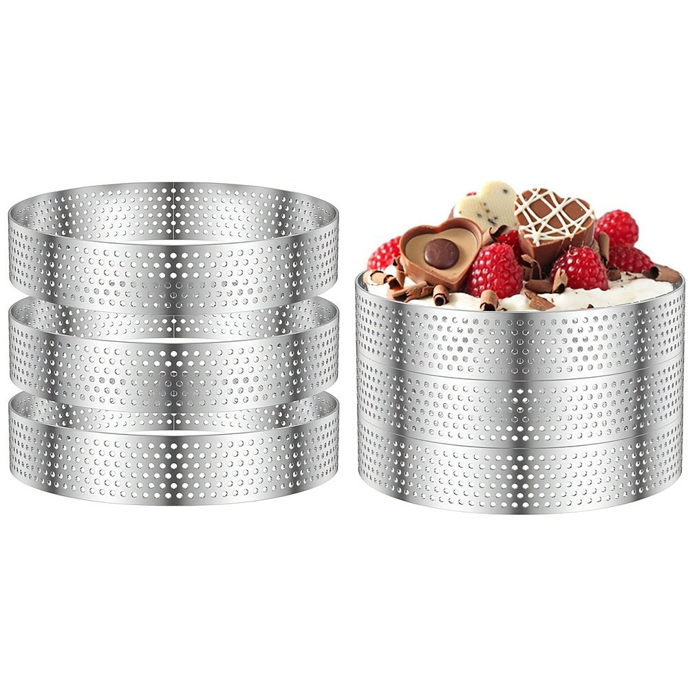 TEMU 6 Pack Perforated Rings, Stainless Steel Nonstick Round Rings Mousse Cake Ring Metal Crumpet Ring Pastry Mold Circle
