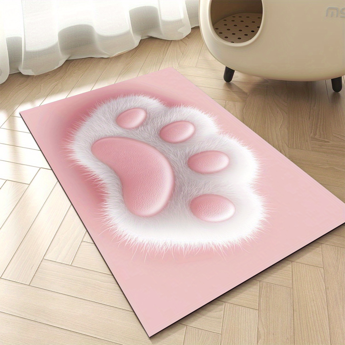 TEMU Tapis d'alimentation pour animaux de compagnie 1 pièce, adorable motif d' de pattes, tapis de sol antidérapant, tapis pour gamelle de nourriture