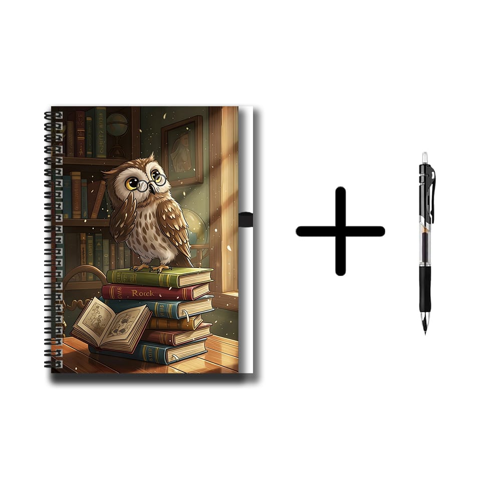 TEMU A Set Of Adorable Owl-themed Spiral-bound Notebooks With A Pen, 100 Pages (50 Sheets), Featuring An Exquisite Cover. Suitable For Work Records,