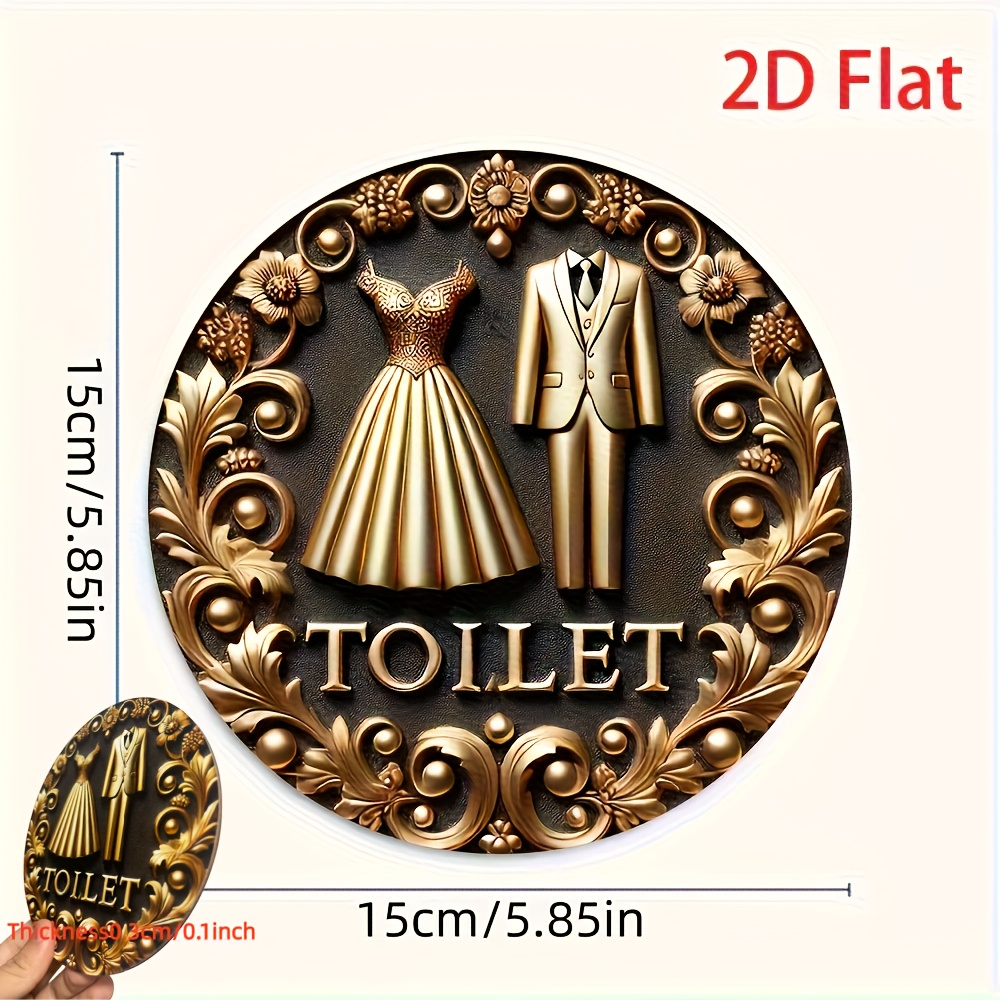 TEMU 2d Flat, 2d Flat Surface, 1pc Printed Wooden Bathroom Sign, Elegant , Durable Wood, Suitable For Home, Bar, And Café Decoration, Perfect Room