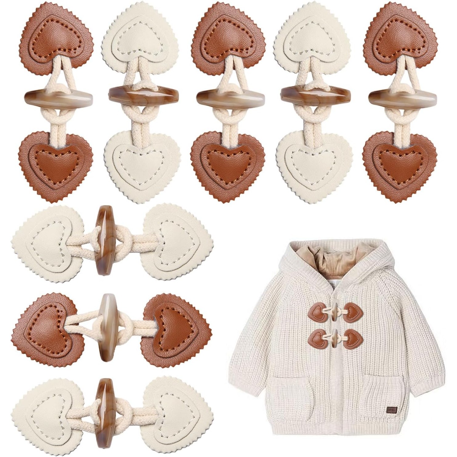 8pcs Sewing Fasteners, Beige And Brown Buttons, Suitable For Children's Coats/jackets/ And