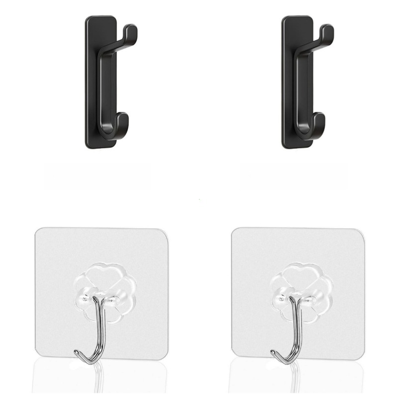 TEMU 4pcs Heavy-duty Self-adhesive Wall Hooks Suitable For Bathroom/kitchen/door - Vinyl No-drill Hanging With Removable Tape, Strong Load-bearing