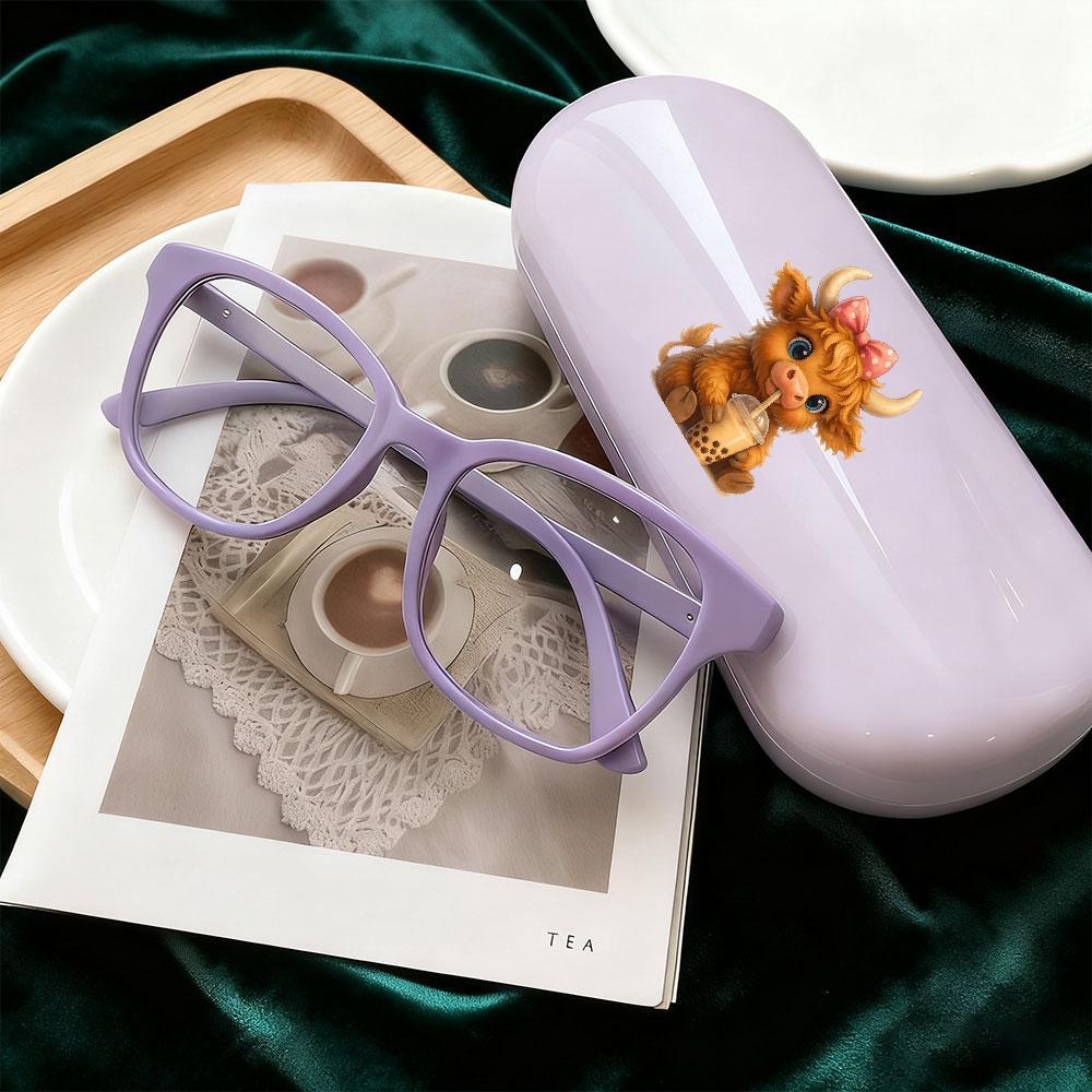 TEMU Highland Cow Pattern Glasses Case - Hard Shell Sunglasses Organizer, Perfect As A Unique Birthday Gift For Women, Ideal For Travel And Storage -