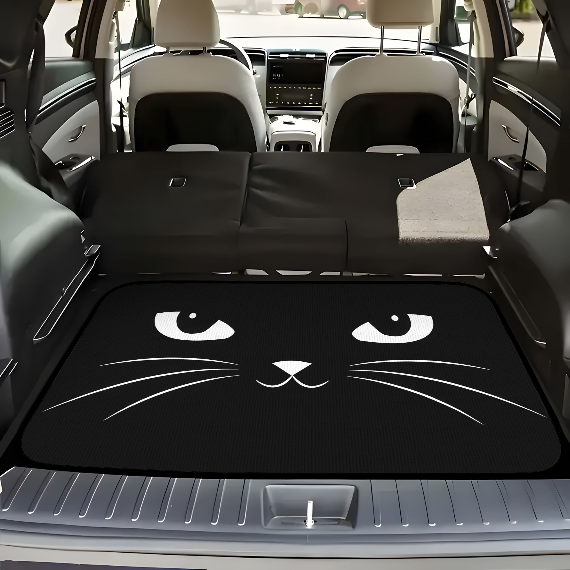 TEMU 1pc Black Cat Themed Car Trunk Pet Mat - Universal Scratch-resistant And Durable Cargo Liner For Pets