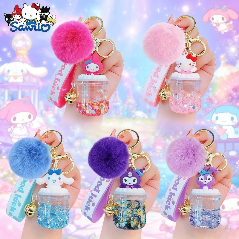 TEMU 5 Sets de 10pcs Porte-clés Sanrio Hello Kitty et Kuromi | Porte-clés Mignonnes à Paillettes de Dessin Animé avec Balles Lumineuses, Sacs et Clés