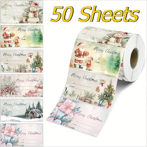 item picture 1 roll 50pcs merry christmas gift tags santa pattern christmas name stickers for wrapping gifts holiday packaging festive tags gift tags family gifts