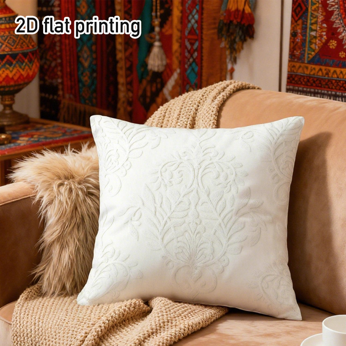 TEMU 1pc Elegant Damask Throw Pillow Covers, Duplex Prints With Intricate Floral Vine Embossed Patterns, Durable Polyester Fabric, Zipper Closure,