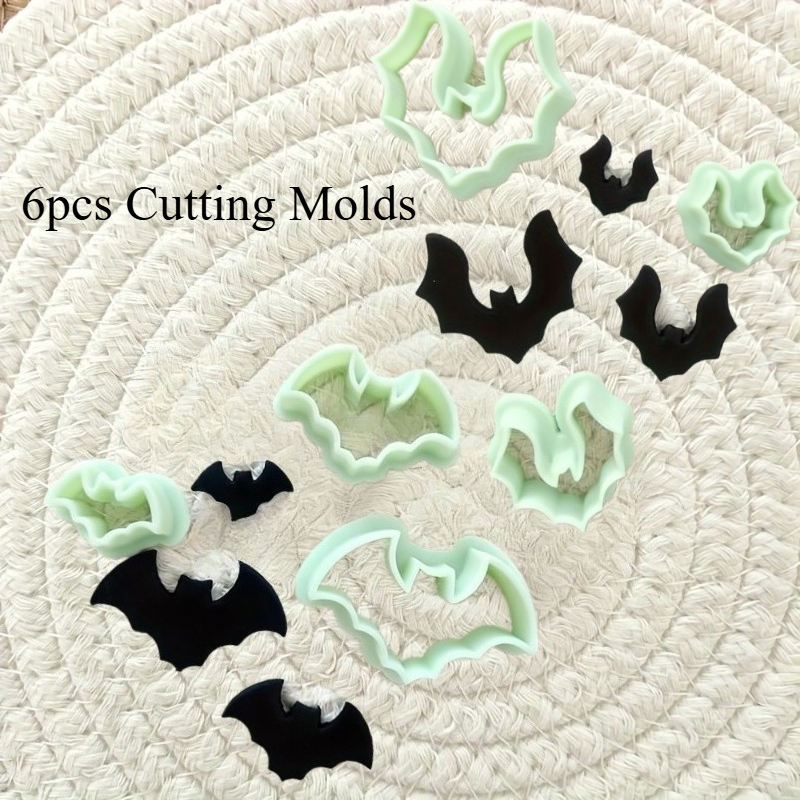 TEMU 6pcs Halloween Bat-shaped Soft Clay Molds, 2 Styles Of Bats In 3 Sizes For Earrings And Ear Additions Soft Clay Cutting Molds