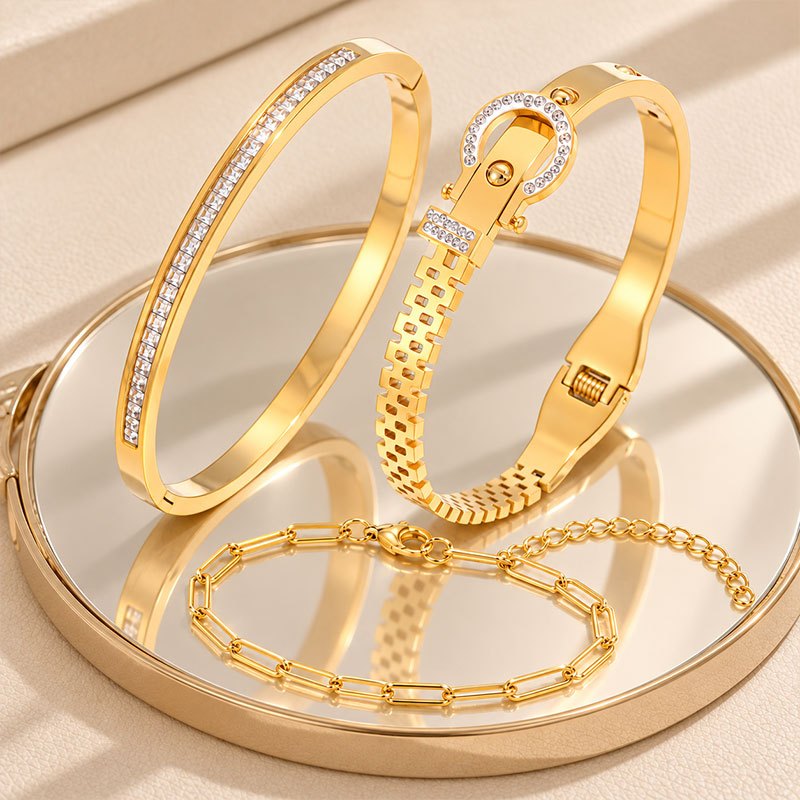 3pcs 304 Stainless Steel Bangle Bracelet Set, Stylish Stackable