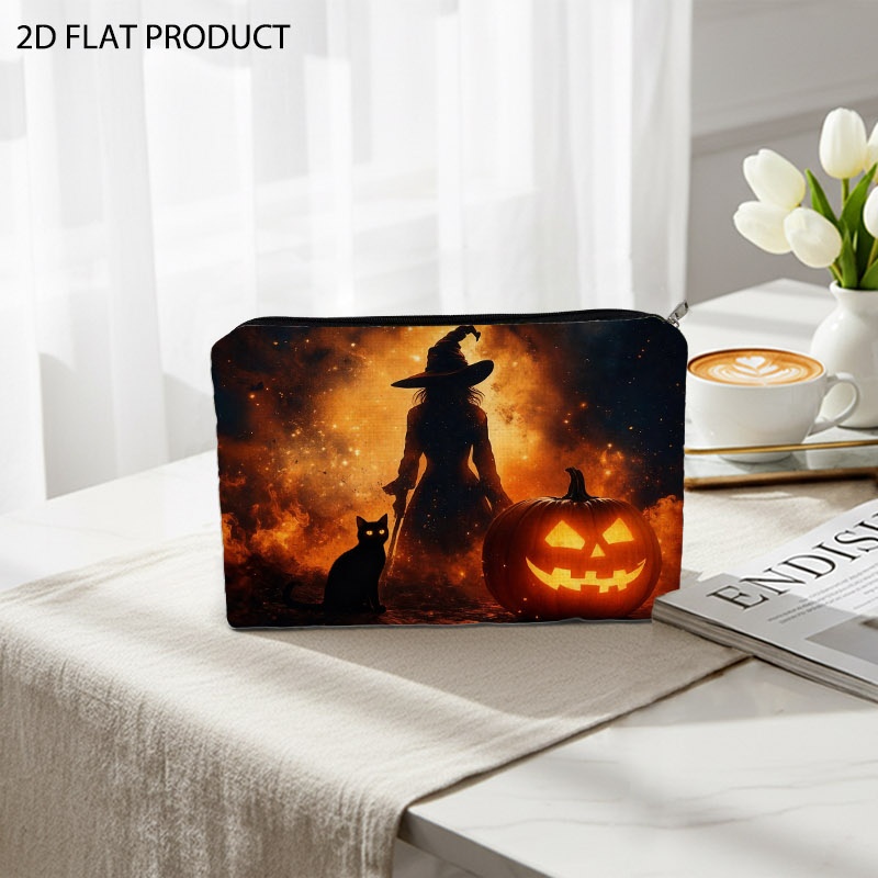 1/3/5 szt. kosmetyczka halloween wiedźma i świecący czarny kot jack-o-lantern z nadrukiem, dwustronna wytrzymała poliestrowa saszetka na kosmetyki, dostępne różne specyfikacje, idealna do podróży i codziennego przechowywania kosmetyków