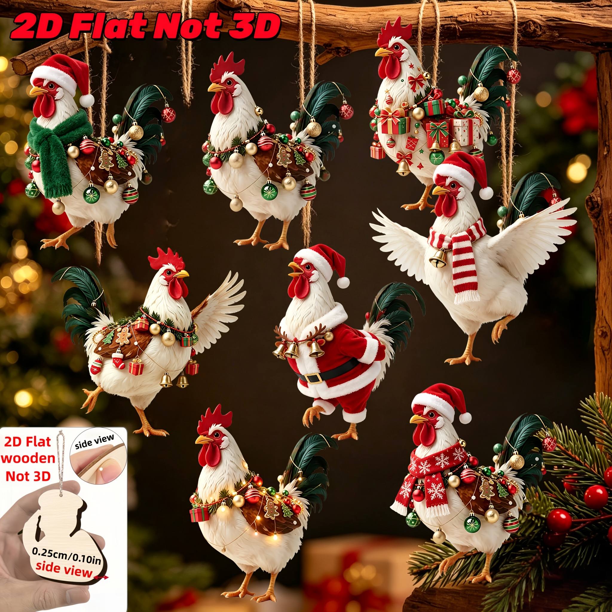 TEMU Set di 8 ornamenti natalizi a forma in legno 2D, con decorazioni natalizie diverse e in diverse , decorazioni per albero di Natale, aggiunte per