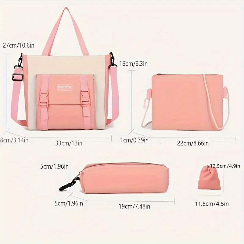 Conjunto de 5 Peças de Mochila Kawaii com Urso de Pelúcia e Distintivo 6