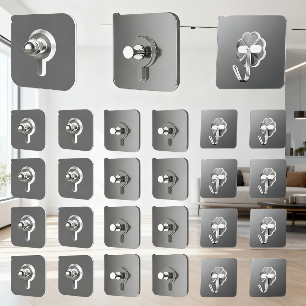 TEMU A Set Of 27pcs Including Photo Frame Clips, Small Hooks, And Screws, Designed For Without Drilling Into Drywall. Adhesive Utility Hooks Are