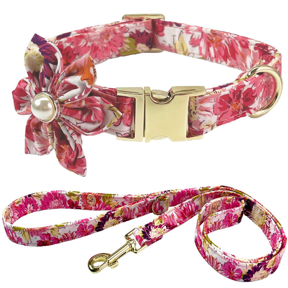 Customizable Floral Print Dog Collar and Leash Set