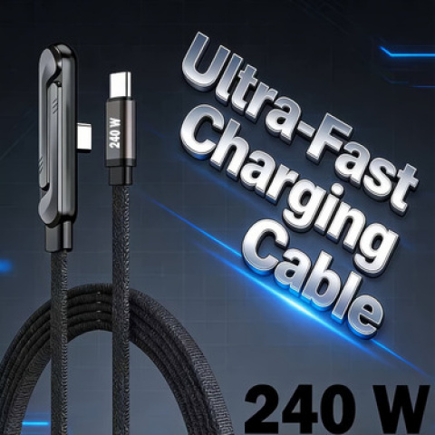 Câble de données à chargement rapide tissé plat MAX 240W avec support de téléphone intégré, câble de chargement rapide Type-C, câble de données de jeu, câble de données pliable avec support de téléphone, convient aux téléphones et tablettes Samsung, Oppo et autres