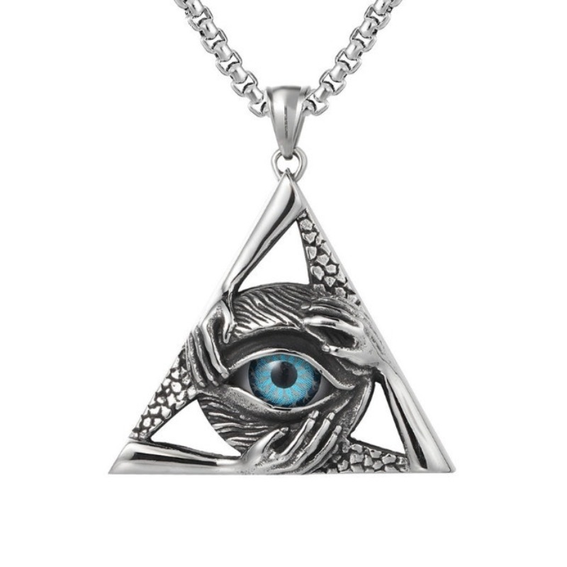 TEMU Collier 1 pièce avec pendentif triangle œil qui voit tout de style gothique vintage et chaîne boîte, bijou amulette mystérieuse œil du mal pour
