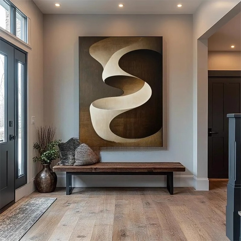 100% Hand-Painted Oil Painting, Beige Abstract Art Hanging Painting, Large Homestay Mural, Japanese-Style Decorative Painting, Modern Wall Decoration, Suitable for Home, Office, Living Room, Bedroom, Corridor, Cafe, Bar, Hotel