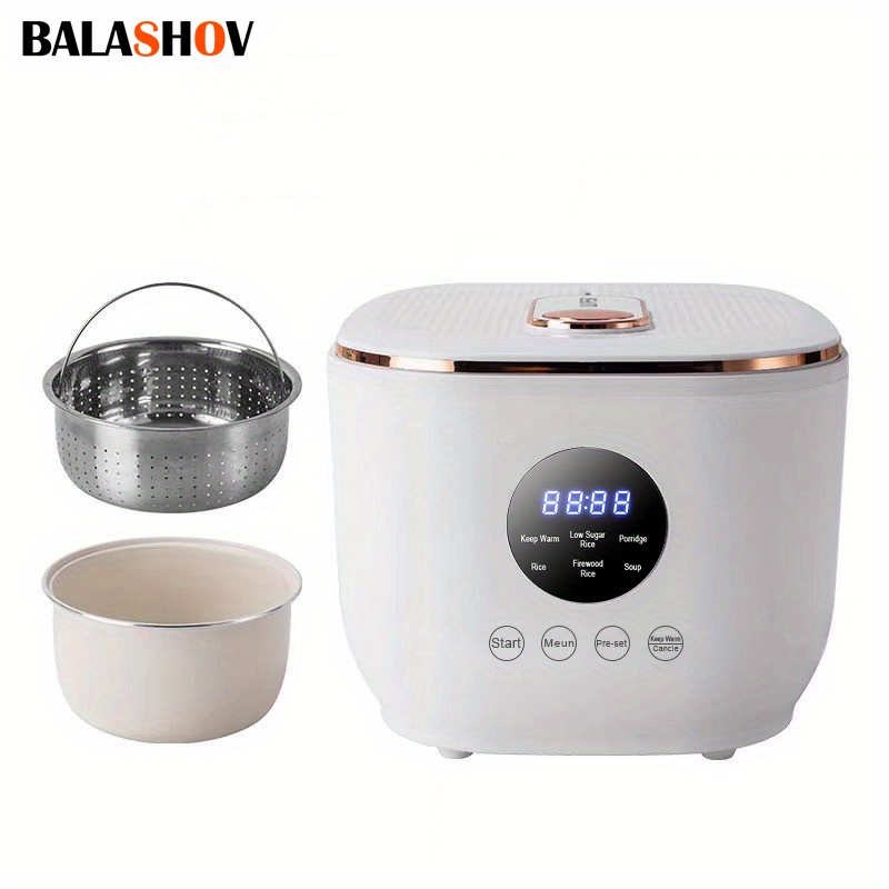 [Smart Rice Cooker] BALASHOV 3L Smart Rice Cooker | Stainless Steel Steamer, Low-Sugar Cooking, Travel Pot with Removable Ceramic Glaze Non-Stick Pot, 24H Reservation & 8H Keep Warm Function for Rice, Porridge, Soup, White, Travel Cooking Pot | Modern Kitchen Gadget